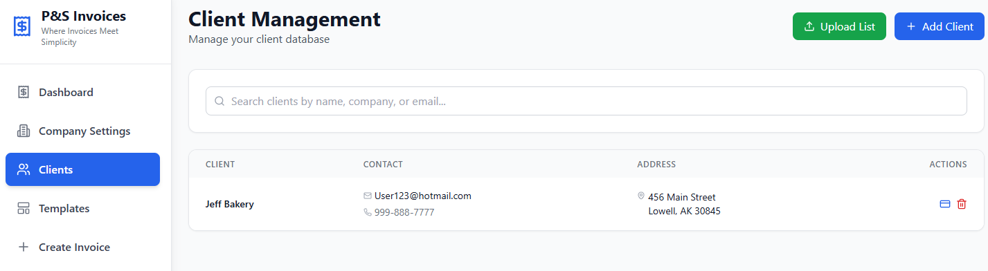 P&S Invoices Client Management